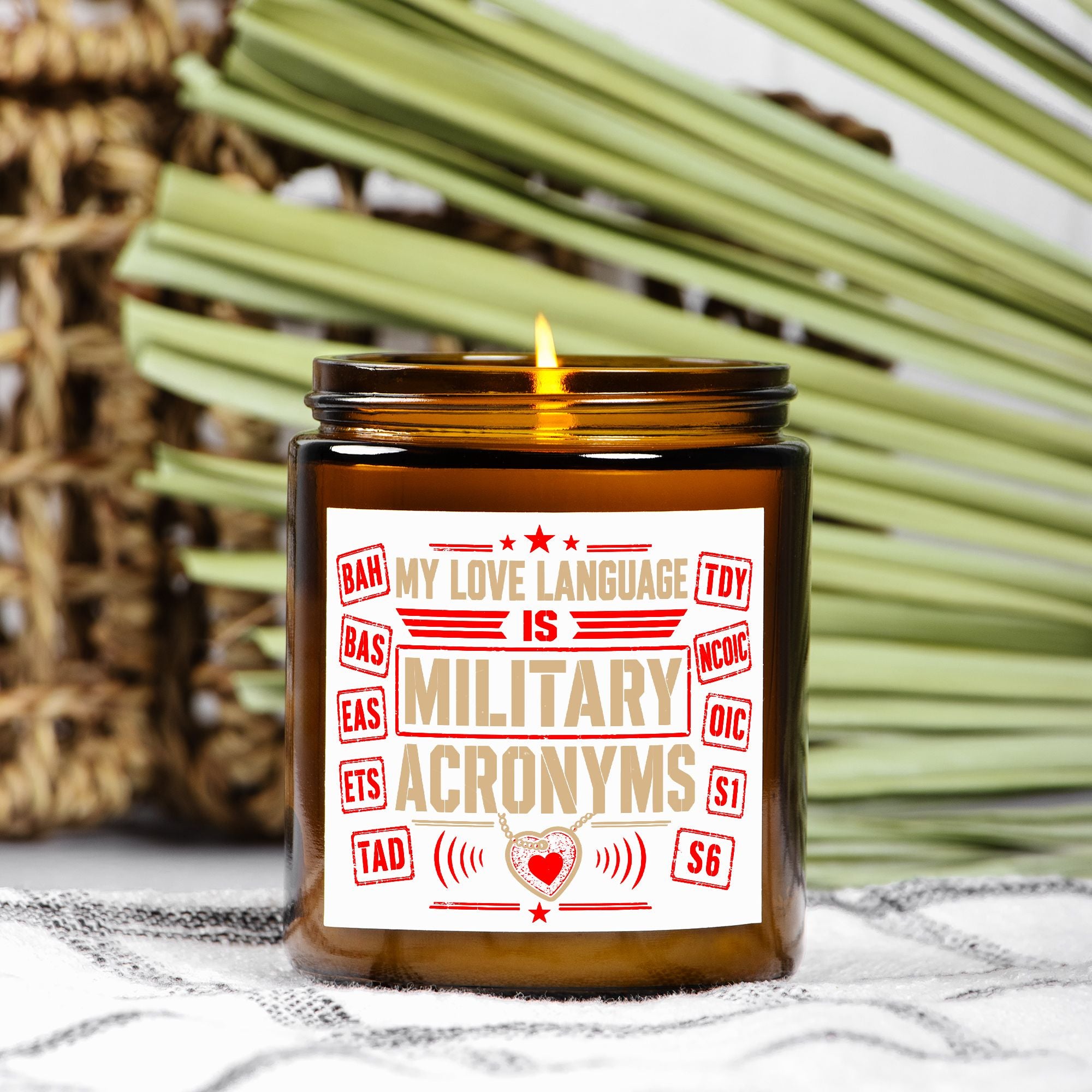 Candle Amber Jar 9oz Military Acronyms Love Language