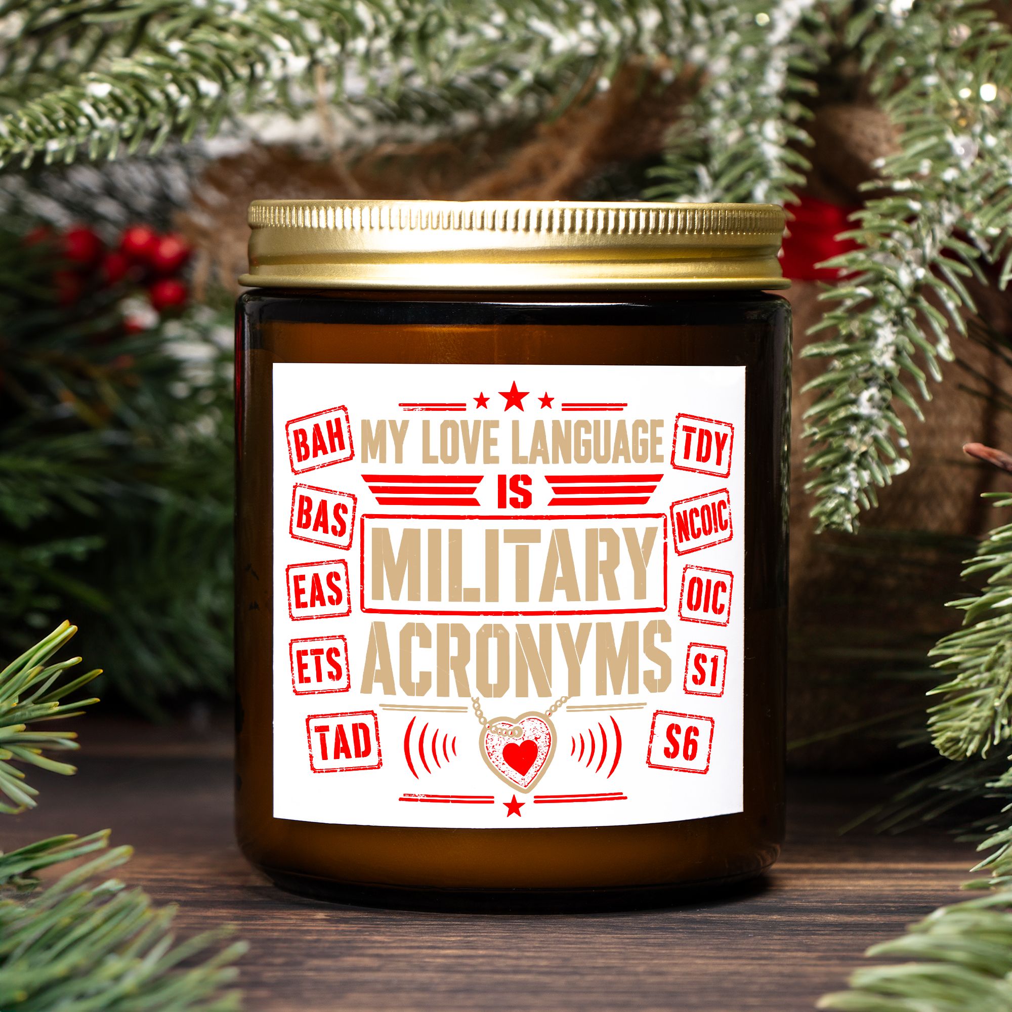 Candle Amber Jar 9oz Military Acronyms Love Language