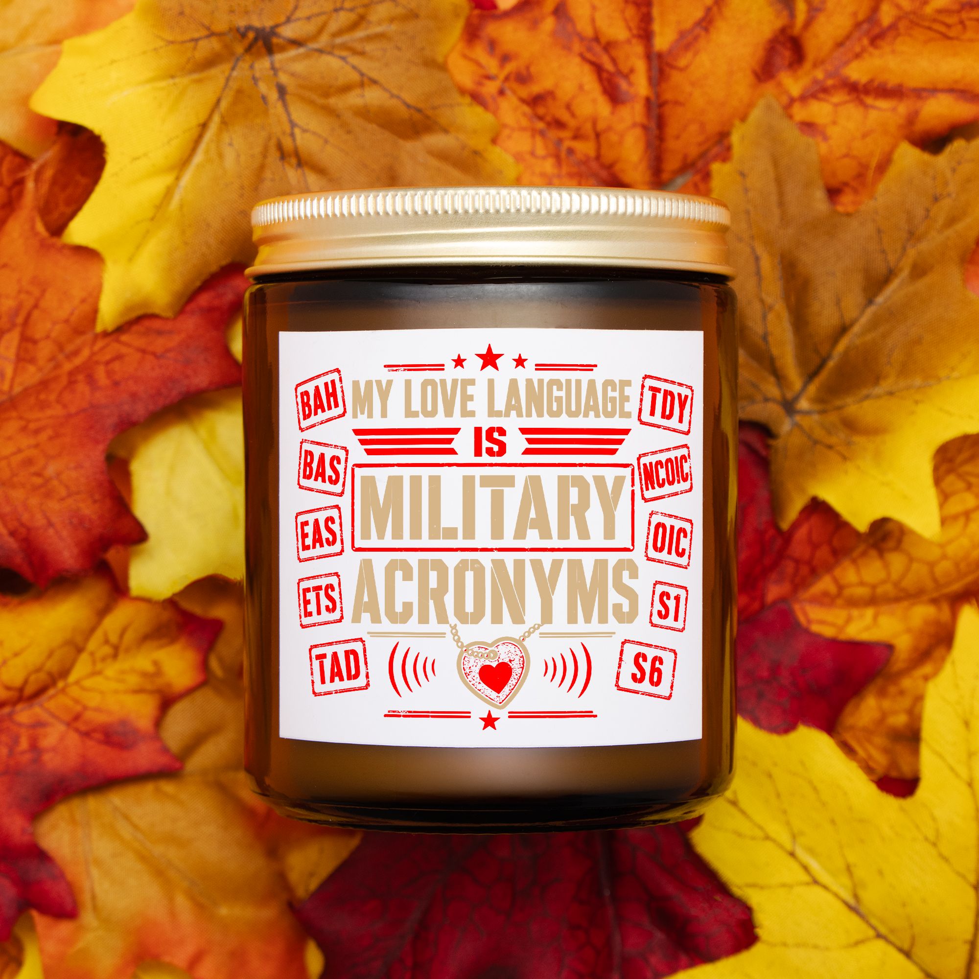Candle Amber Jar 9oz Military Acronyms Love Language